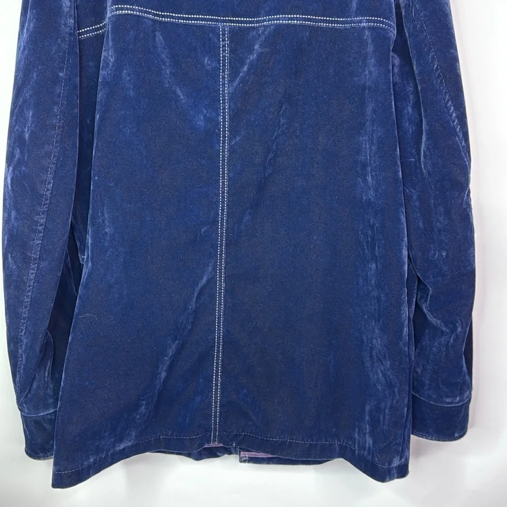 Vintage Blue Velveteen Snap Button Rockabilly Western Jacket Size Large 70s